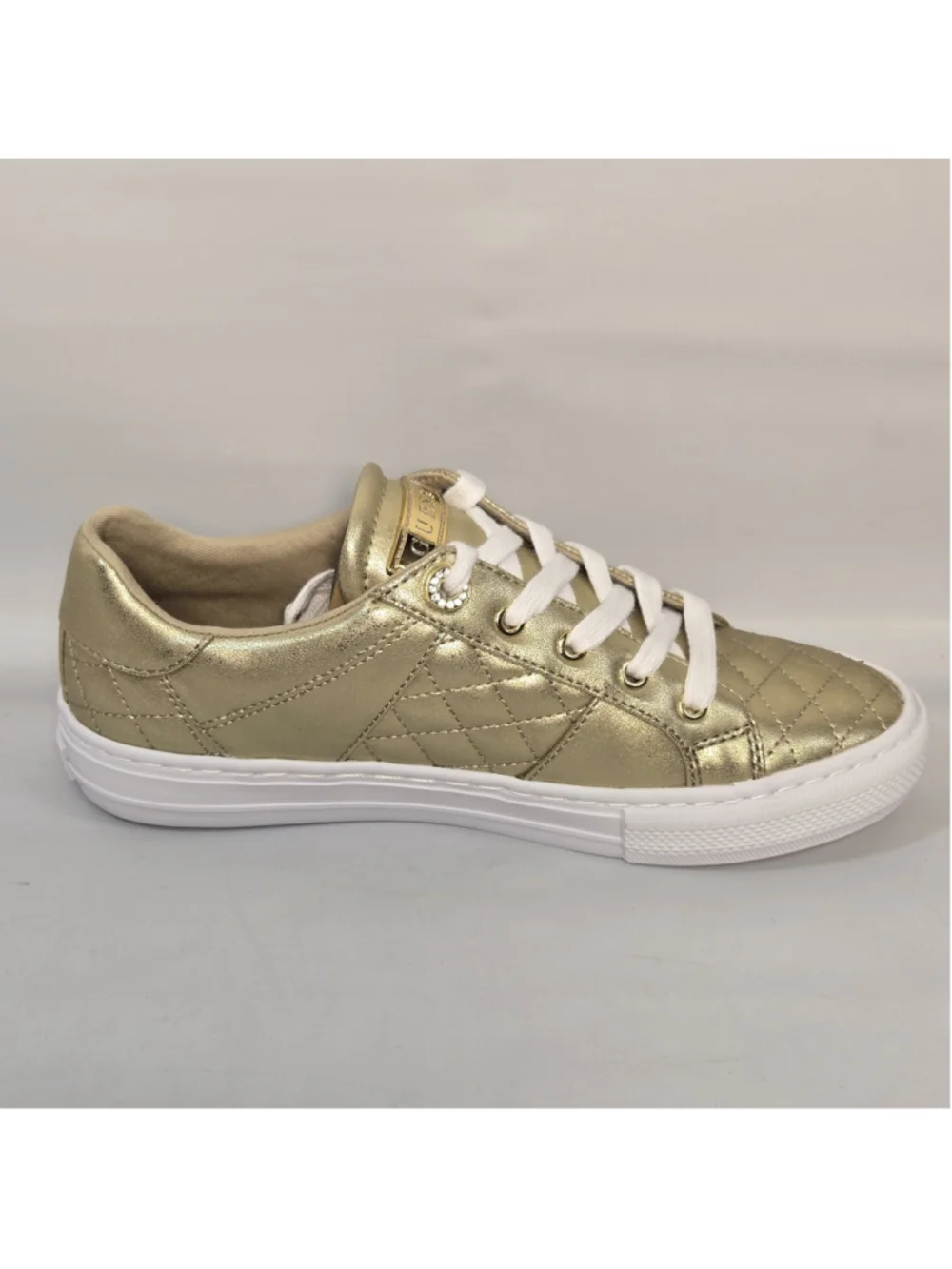 Guess Loven Shoes Metallic Gold Womens 7.5 Logo Lace Up Casual Fashion Sneakers